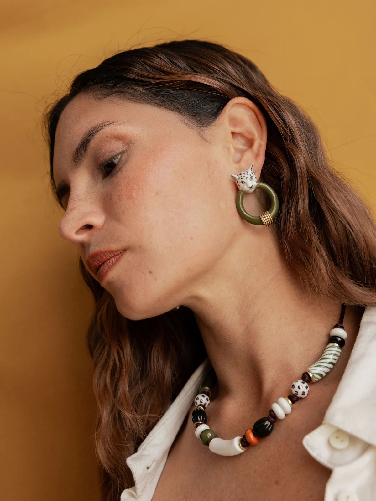 Boucles d'oreilles léopard blanc et doré - Nach - Les Lunettes de Pauline