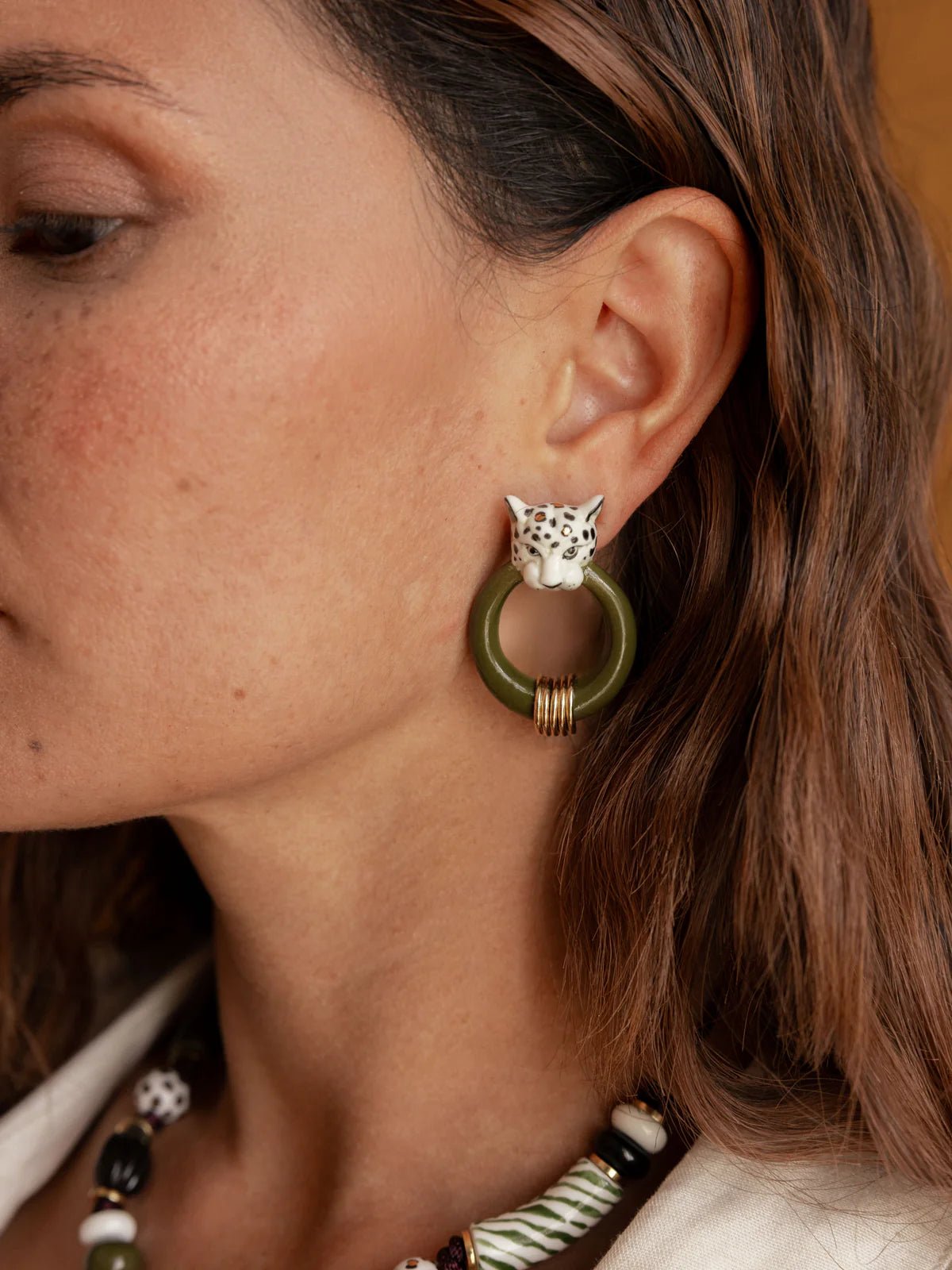 Boucles d'oreilles léopard blanc et doré - Nach - Les Lunettes de Pauline