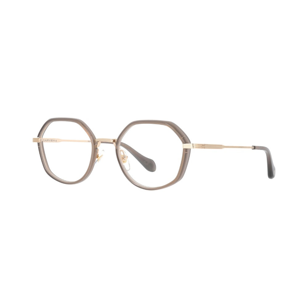 Carven CC1060 Brun Satiné et Doré Satiné BRDO de trois-quarts - Les Lunettes de Pauline