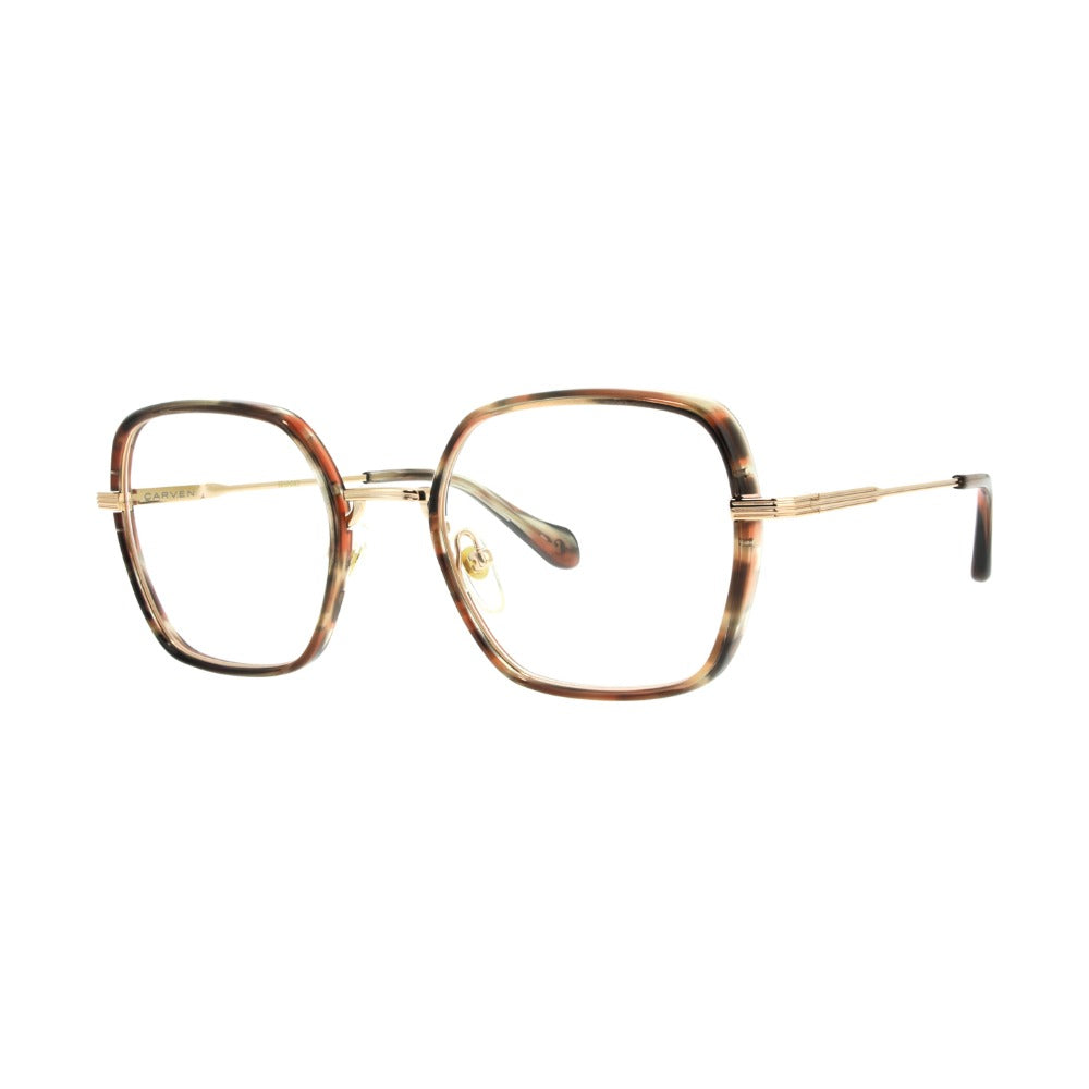 Carven CC1061 Écaille Rayée Brun E539 de trois-quarts - Les Lunettes de Pauline
