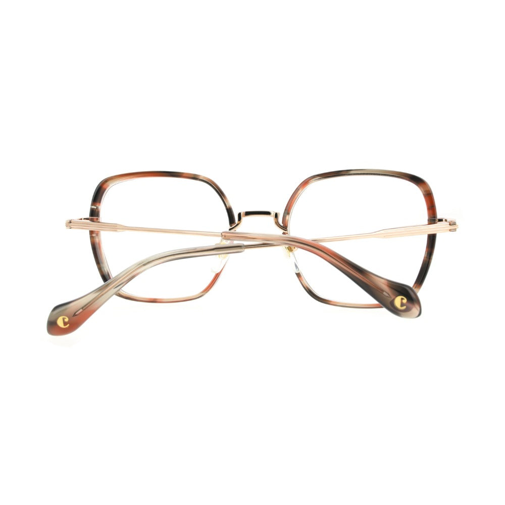 Carven CC1061 Écaille Rayée Brun E539 en détail des branches - Les Lunettes de Pauline