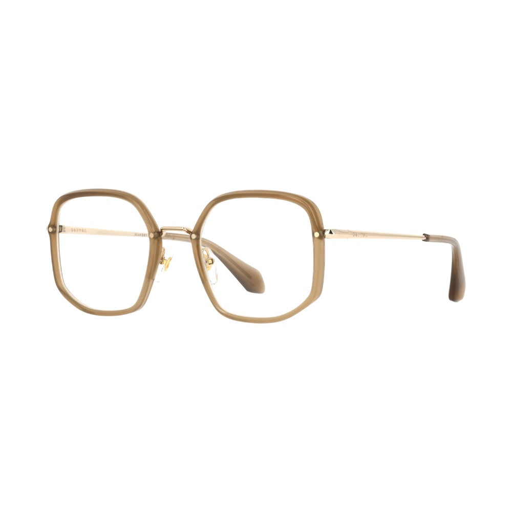 Carven CC1101 Brun Satiné et Doré Satiné BRDO de trois-quarts - Les Lunettes de Pauline