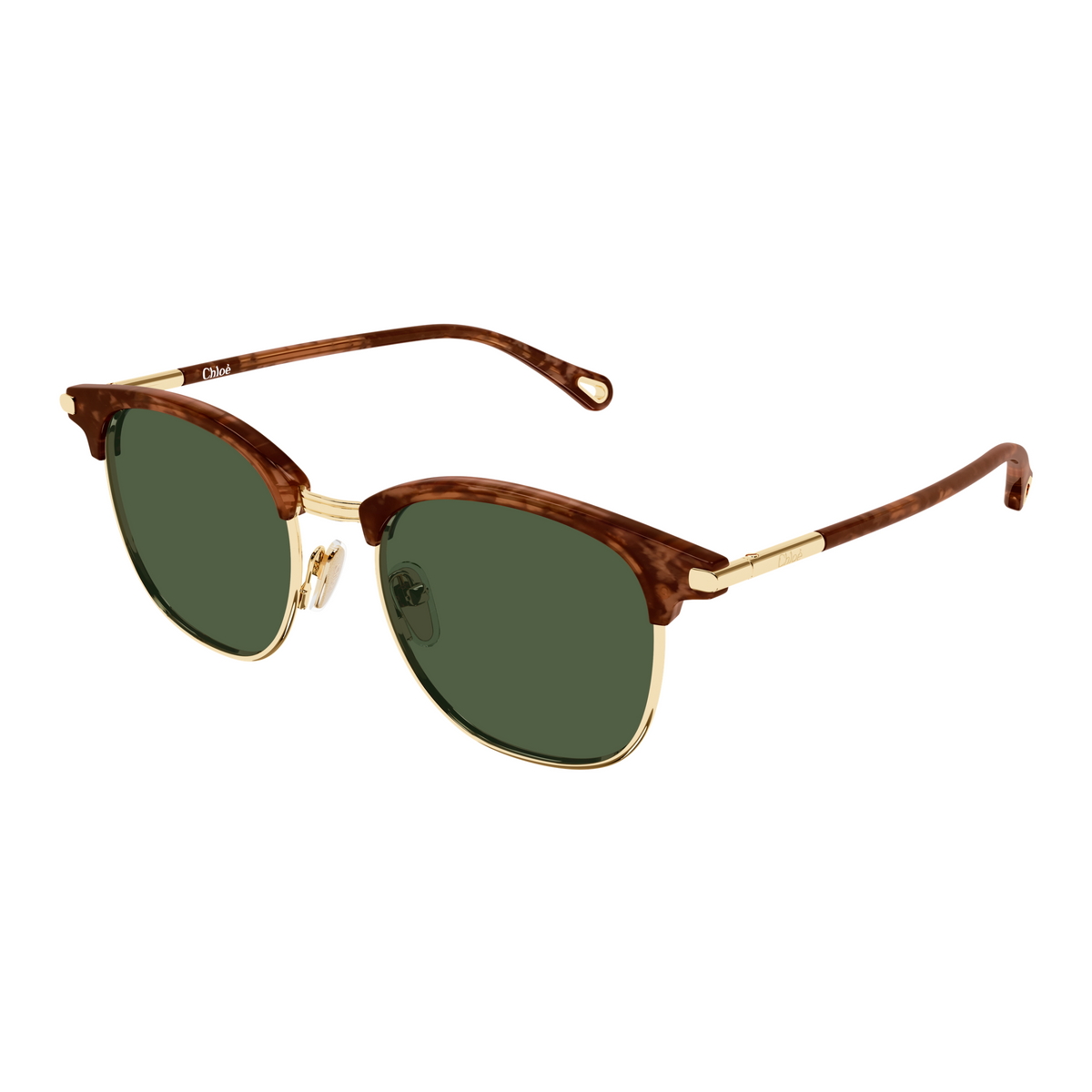 Chloé CH0384S Or et Écaille Havane Verres Verts 003 de trois-quarts - Les Lunettes de Pauline