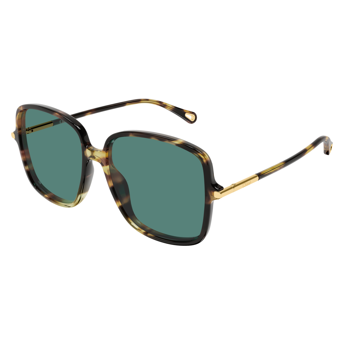 Chloé CH0396S Écaille Havane Verres Verts 002 de trois-quarts - Les Lunettes de Pauline