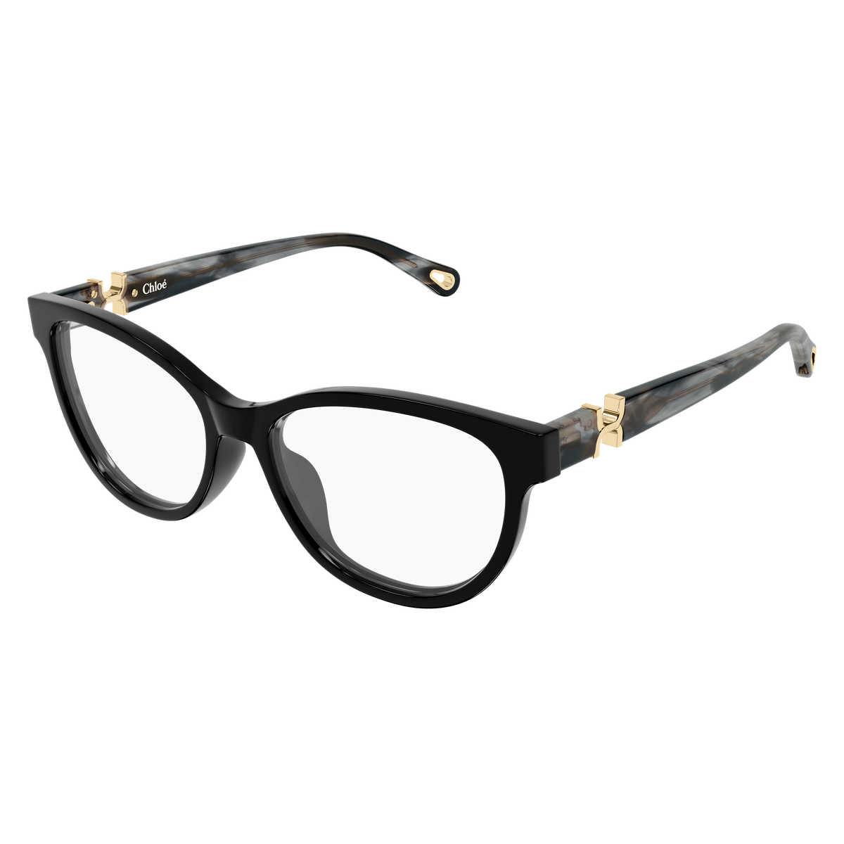 Chloé CH0411OL Noir et Écaille Havane 001 de trois-quarts - Les Lunettes de Pauline