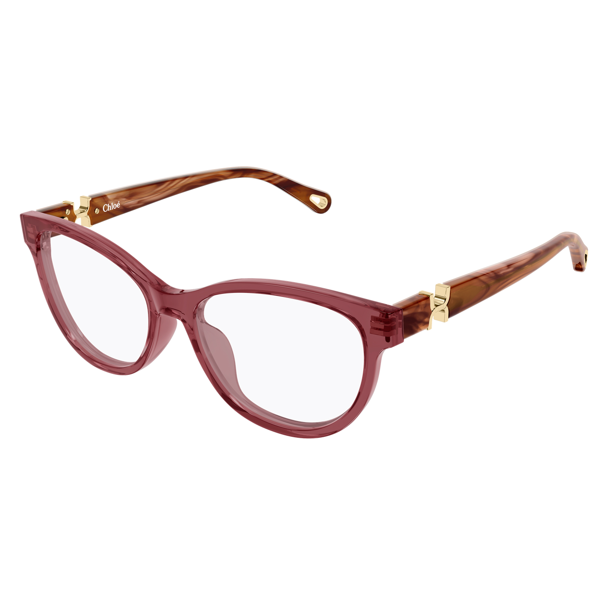 Chloé CH0411OL Bordeaux et Écaille Havane 003 de trois-quarts - Les Lunettes de Pauline