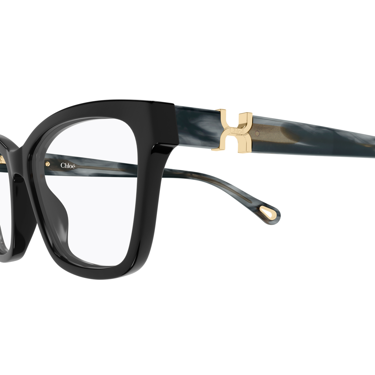 Chloé CH0412O Noir et Écaille Havane 001 en détail des branches - Les Lunettes de Pauline