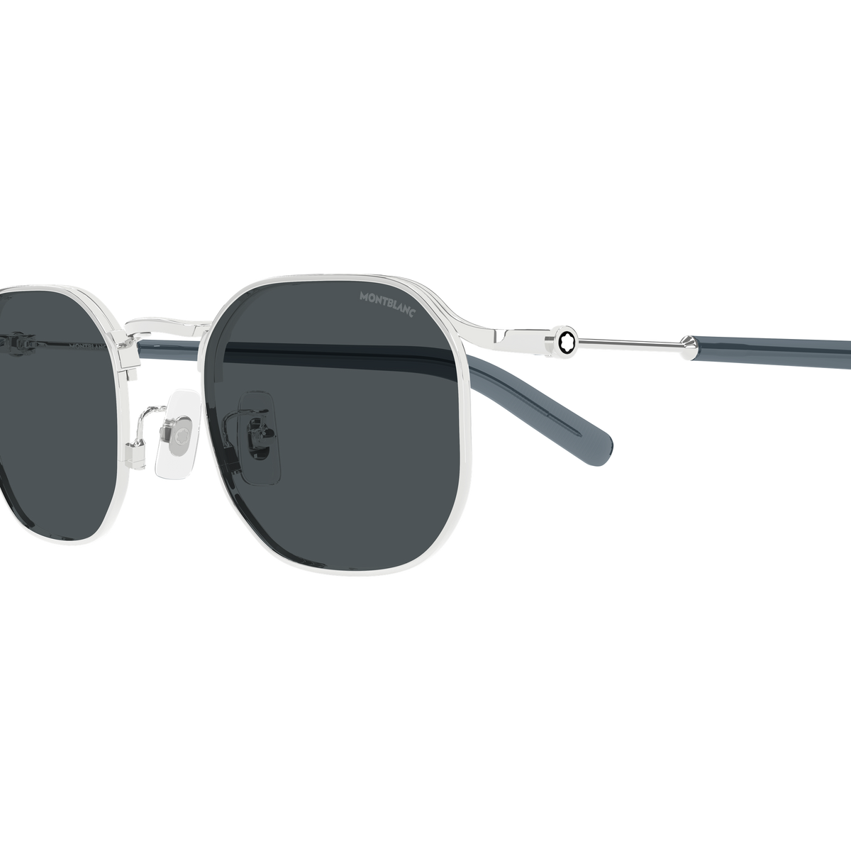 Montblanc Snowcap MB0459S Argent 002 en détail des branches - Les Lunettes de Pauline
