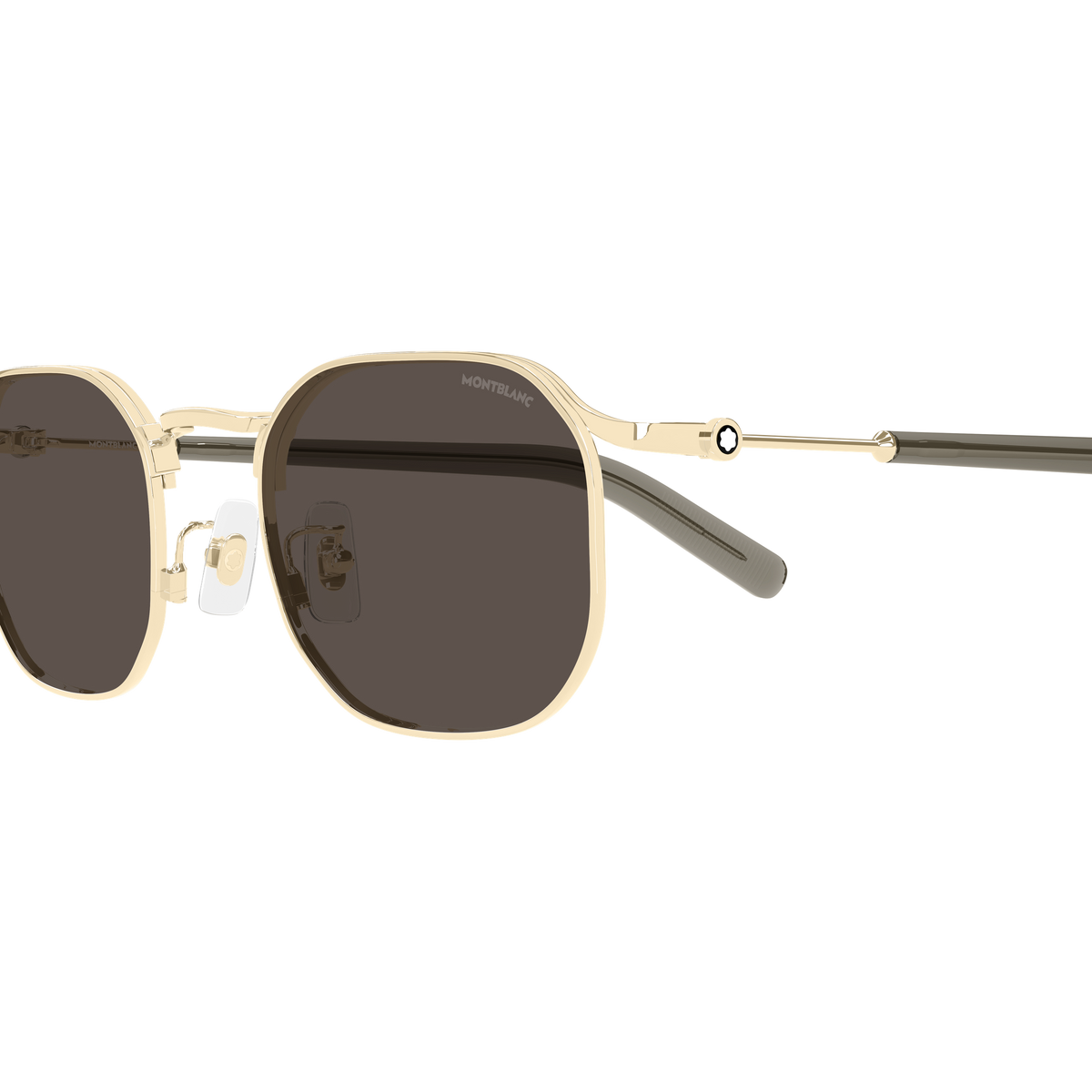 Montblanc Snowcap MB0459S Doré verres bruns 003 en détail des branches - Les Lunettes de Pauline