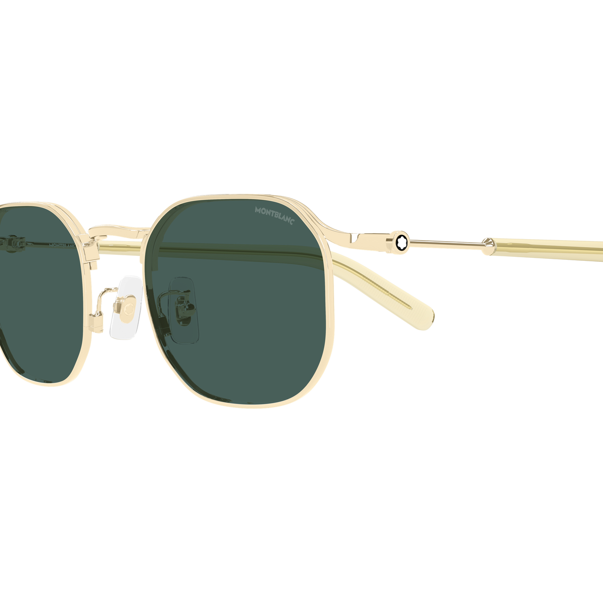 Montblanc Snowcap MB0459S Doré verres verts 004 en détail des branches - Les Lunettes de Pauline