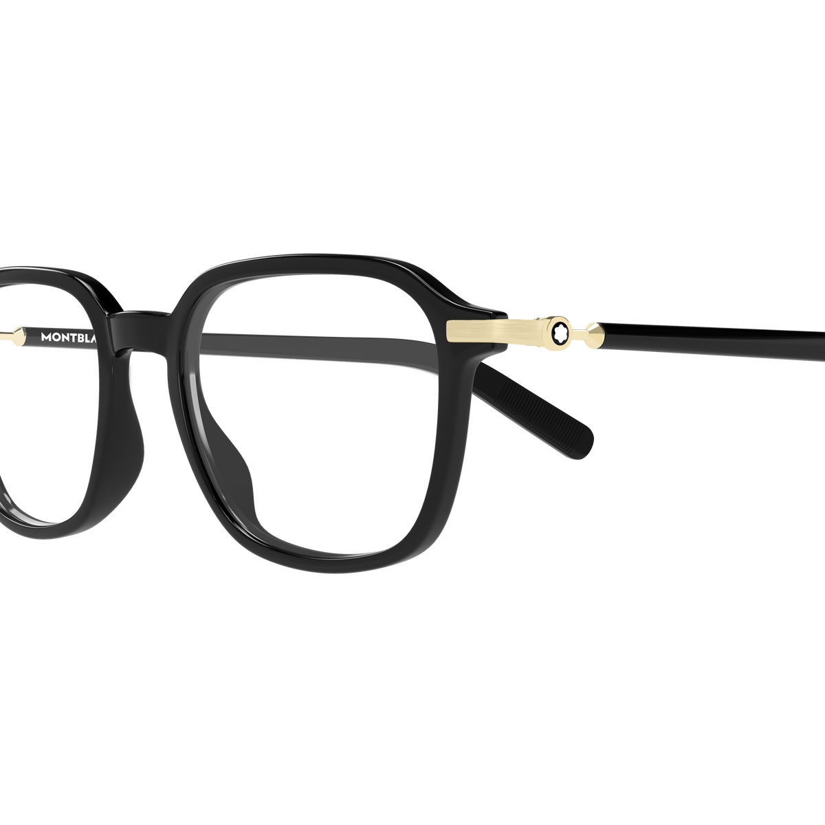 Montblanc Snowcap MB0462O Noir et Or 001 en détail des branches - Les Lunettes de Pauline