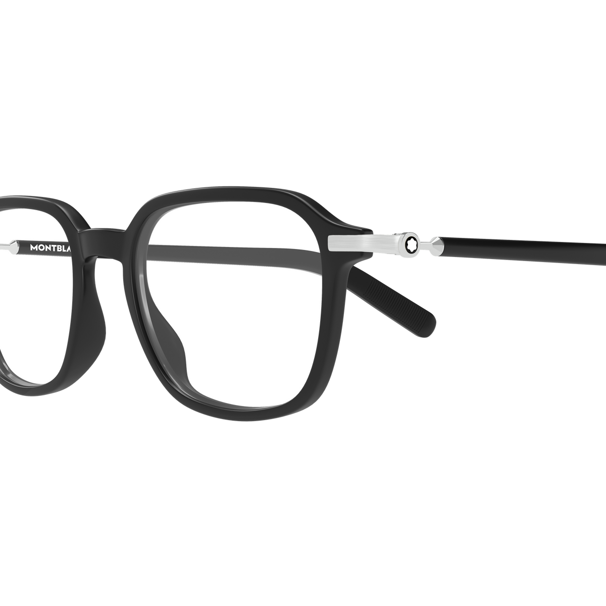 Montblanc Snowcap MB0462O Noir et Argent 002 en détail des branches - Les Lunettes de Pauline