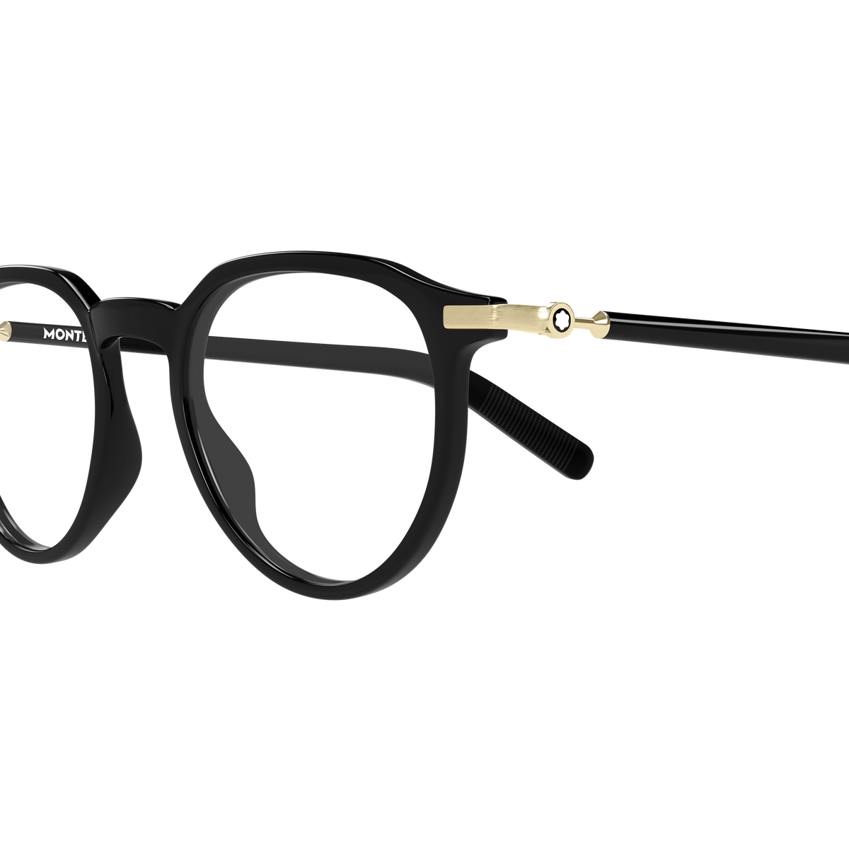 Montblanc Snowcap MB0495O Noir et Or 001 en détail des branches - Les Lunettes de Pauline