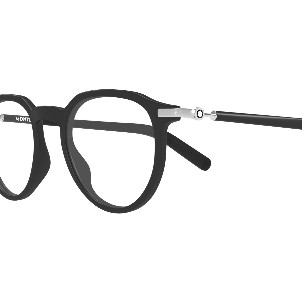 Montblanc Snowcap MB0495O Noir et Argent 002 en détail des branches - Les Lunettes de Pauline