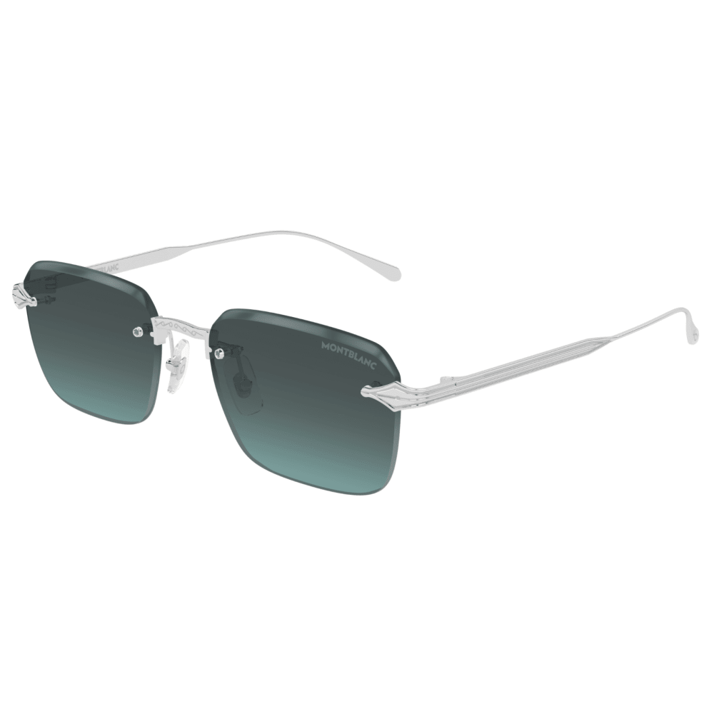 Montblanc MB0456S Argent verres verts 005 de trois-quarts - Les Lunettes de Pauline