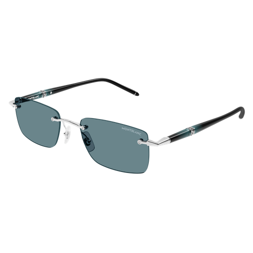 Montblanc MB0344S Argent verres verts 012 de trois-quarts - Les Lunettes de Pauline