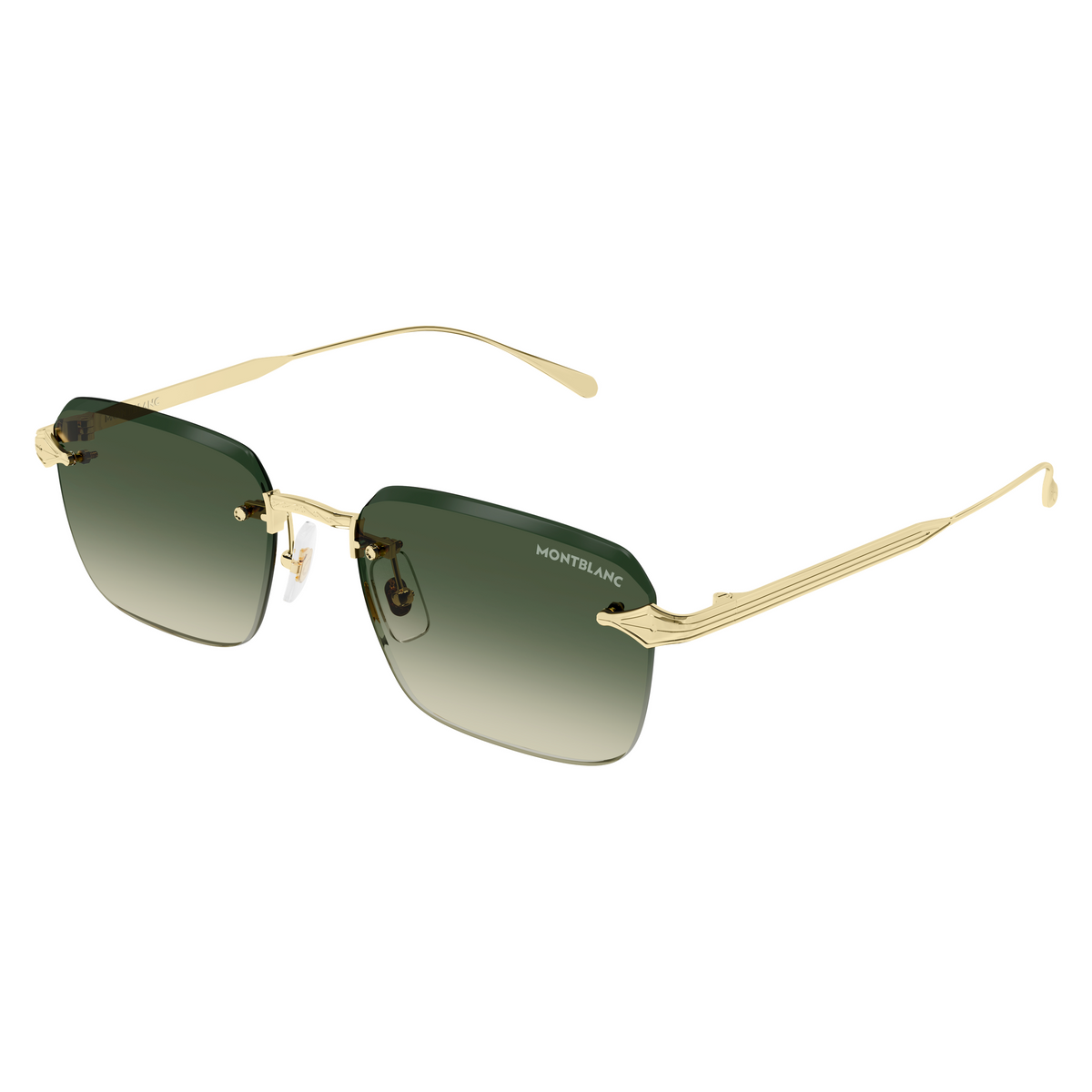 Montblanc MB0456S Doré verres verts 004 de trois-quarts - Les Lunettes de Pauline