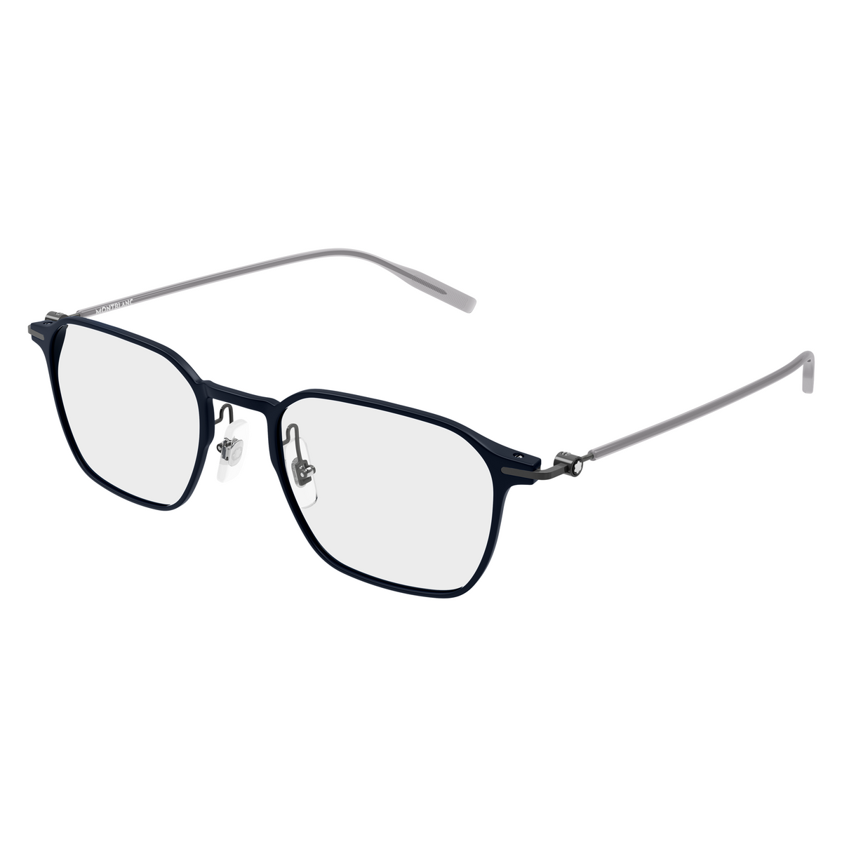 Montblanc MB0504O Bleu Anthracite 004 de trois-quarts - Les Lunettes de Pauline