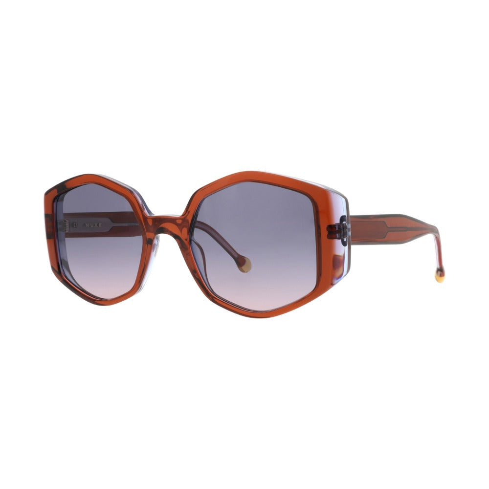 Nuxe Iconic05 Cristal Cognac et Cristal Bleu CCBL de trois-quarts - Les Lunettes de Pauline