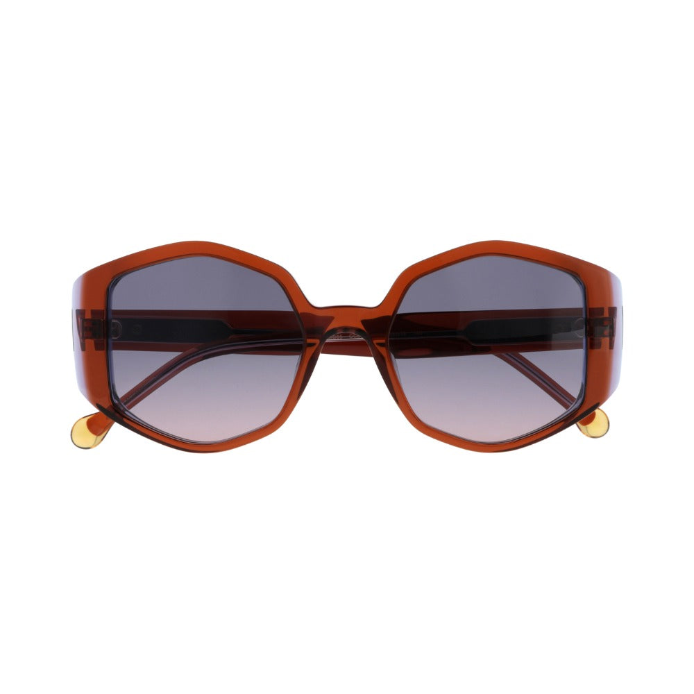 Nuxe Iconic05 Cristal Cognac et Cristal Bleu CCBL en détail des branches - Les Lunettes de Pauline
