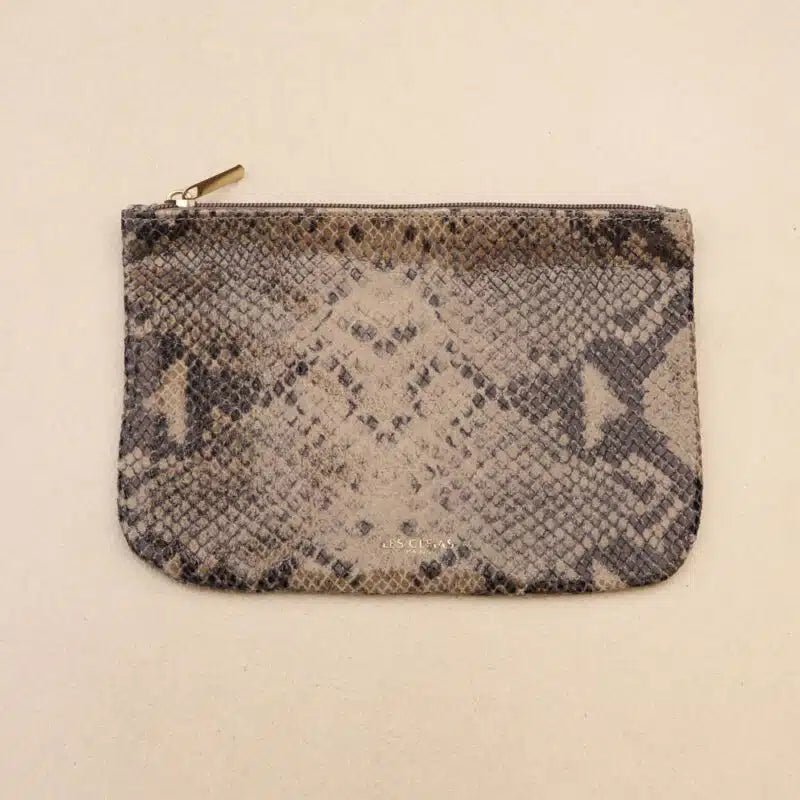 Pochette Zip XL en Cuir Beige - Les Lunettes de Pauline