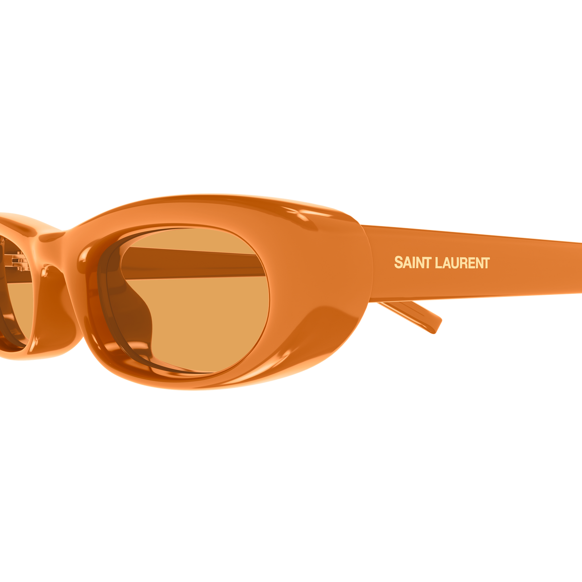 Saint Laurent SL Logo SL 557 Shade Plump Orange 005 en détail des branches - Les Lunettes de Pauline