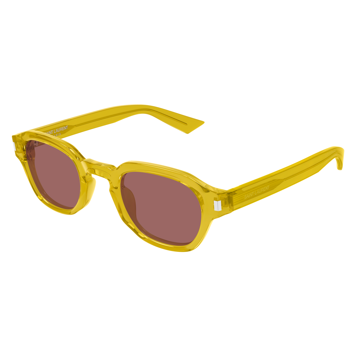 Saint Laurent Corner Angle SL 946 Jaune Translucide 004 de trois-quarts - Les Lunettes de Pauline