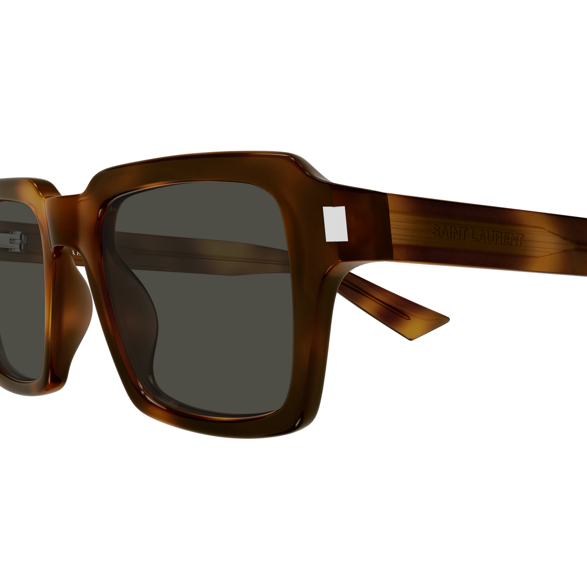 Saint Laurent Corner Angle SL 947 Écaille Havane 002 en détail des branches - Les Lunettes de Pauline