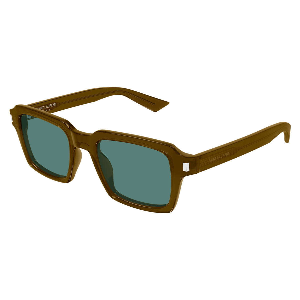 Saint Laurent Corner Angle SL 947 Kaki Translucide 004 de trois-quarts - Les Lunettes de Pauline