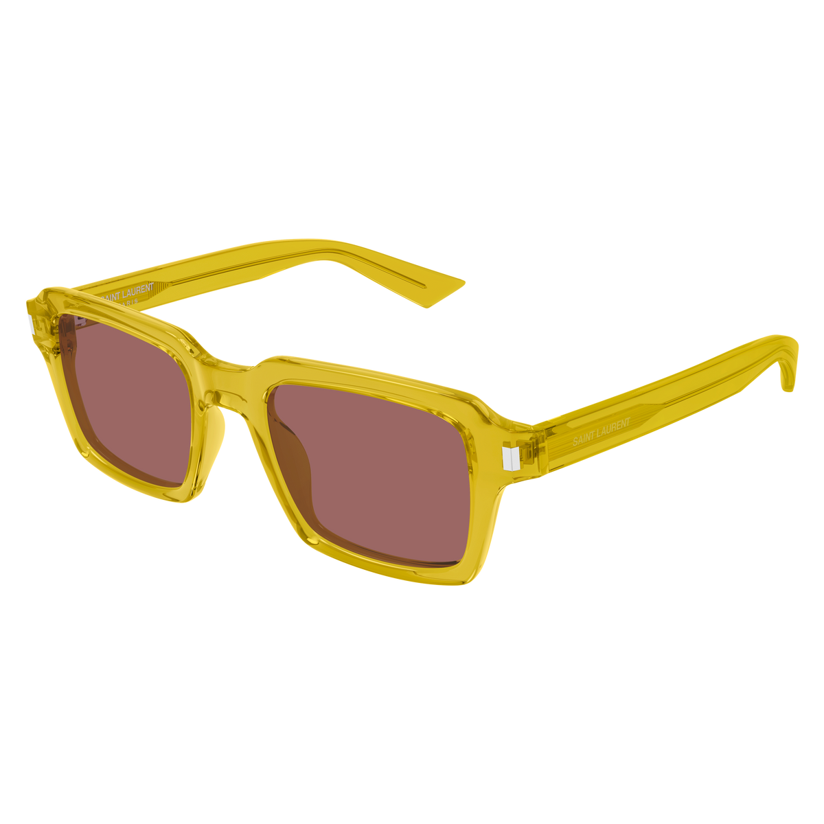 Saint Laurent Corner Angle SL 947 Jaune Translucide 005 de trois-quarts - Les Lunettes de Pauline