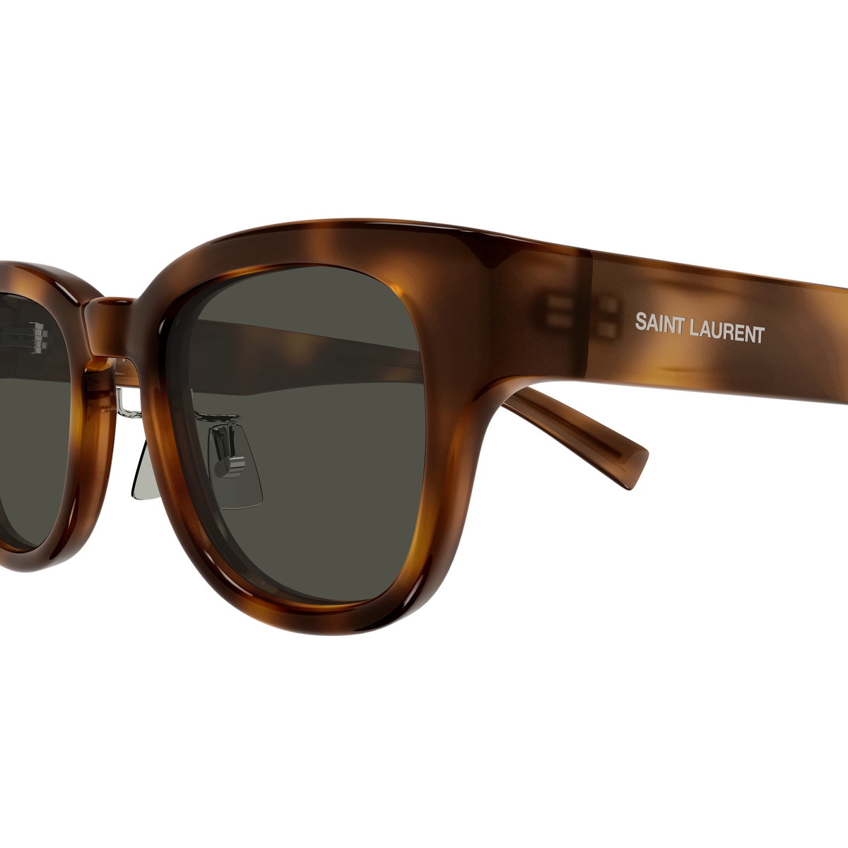 Saint Laurent SL Logo SL 957/J Écaille Havane Claire 002 en détail des branches - Les Lunettes de Pauline