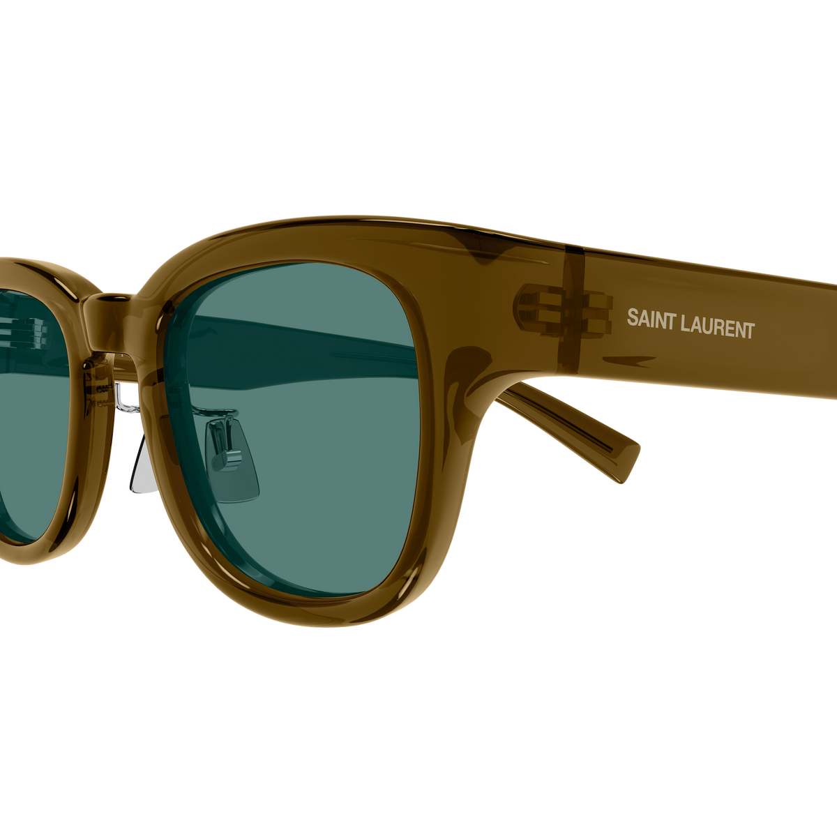 Saint Laurent SL Logo SL 957/J Kaki Translucide 003 en détail des branches - Les Lunettes de Pauline