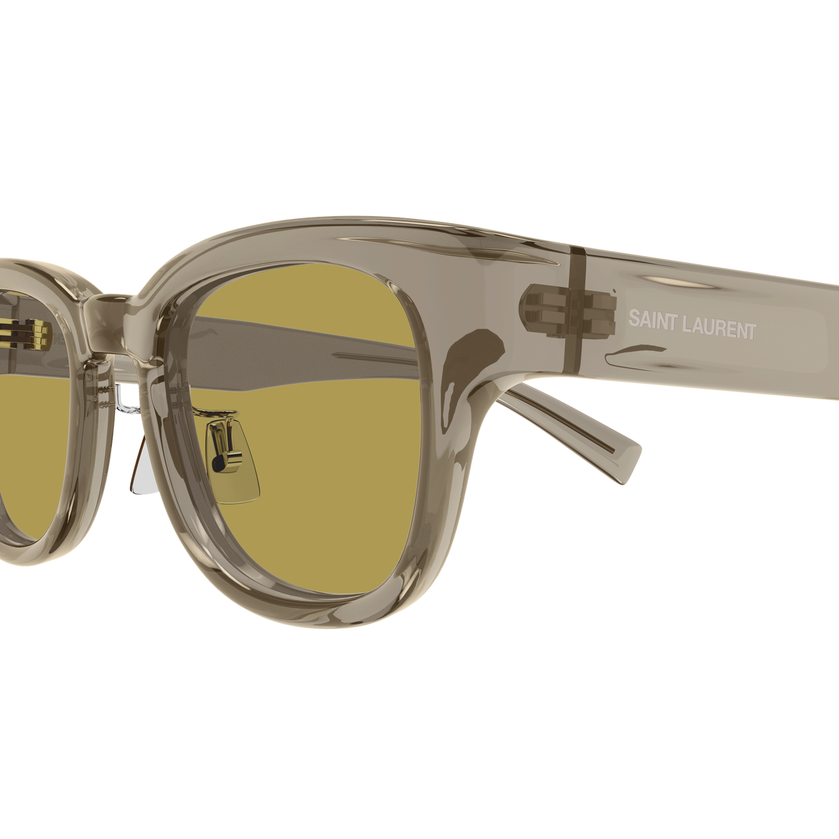 Saint Laurent SL Logo SL 957/J Taupe Translucide 005 en détail des branches - Les Lunettes de Pauline