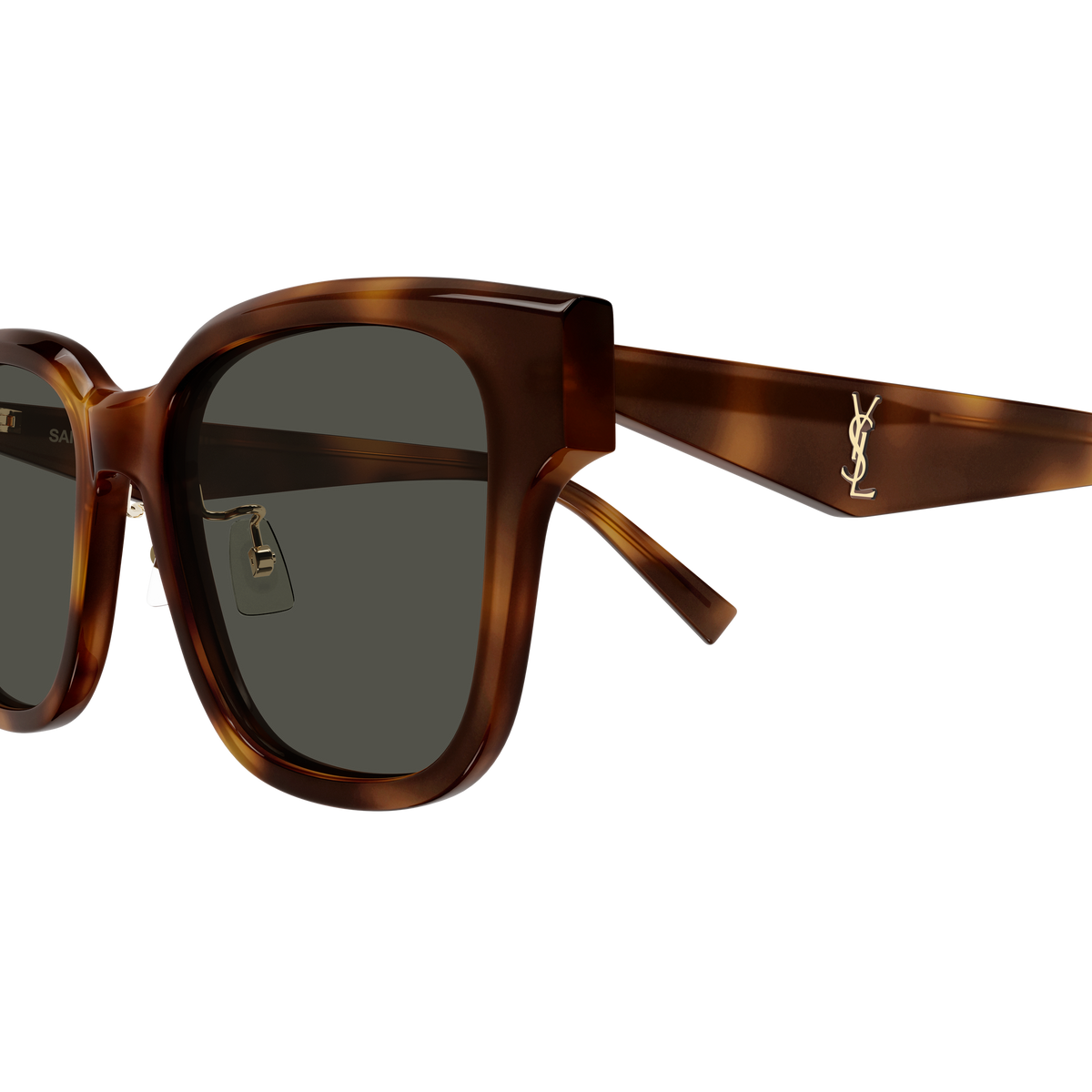 Saint Laurent Monogram SL M173/K Écaille Havane 003 en détail des branches - Les Lunettes de Pauline