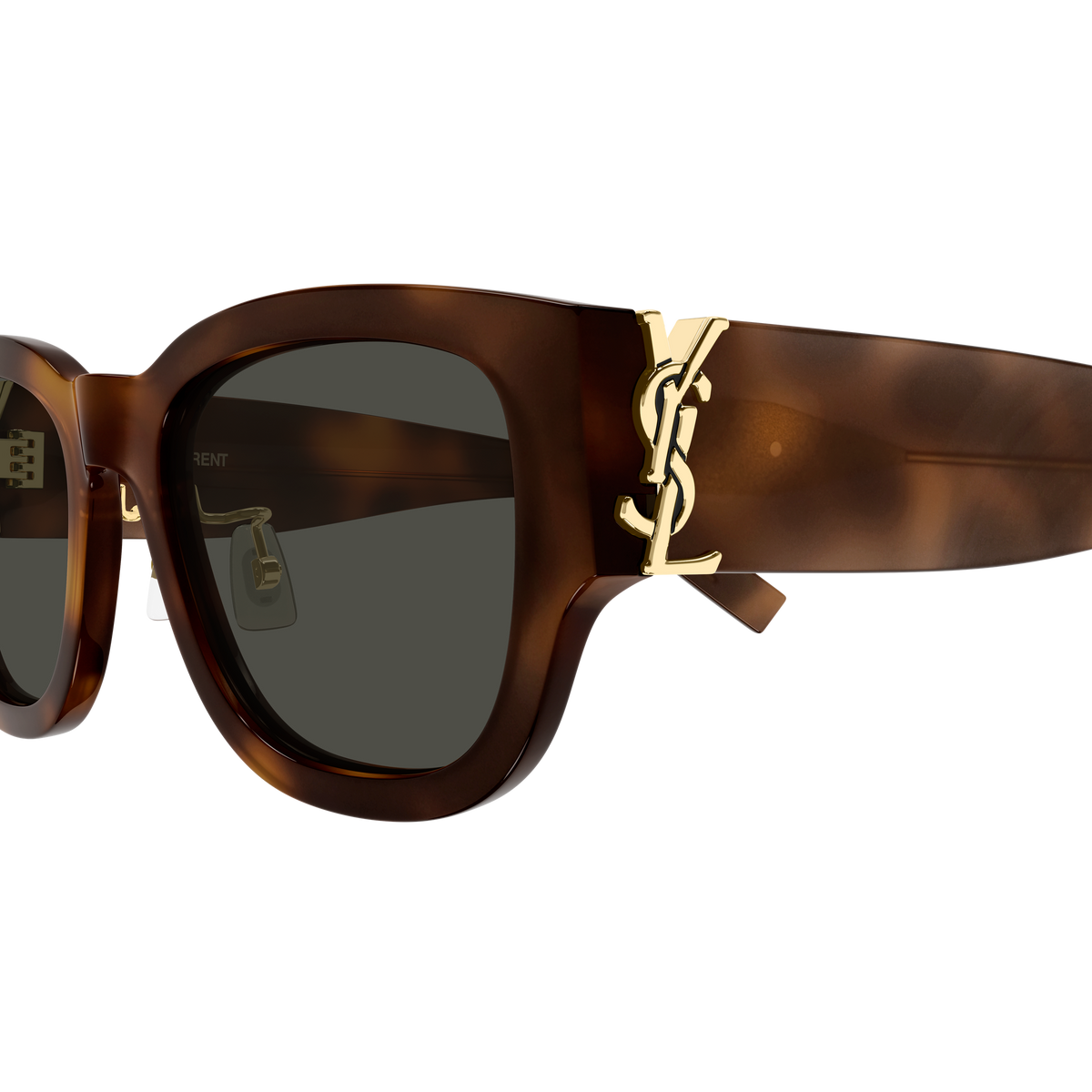 Saint Laurent Monogram SL M174/F Écaille Havane 003 en détail des branches - Les Lunettes de Pauline