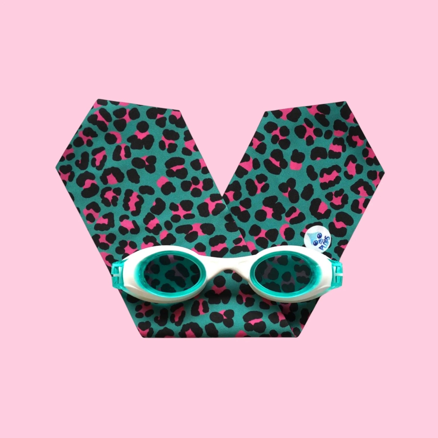Waterplops Léopard Vert et Rose – Lunettes de piscine 7-12ans - Les Lunettes de Pauline