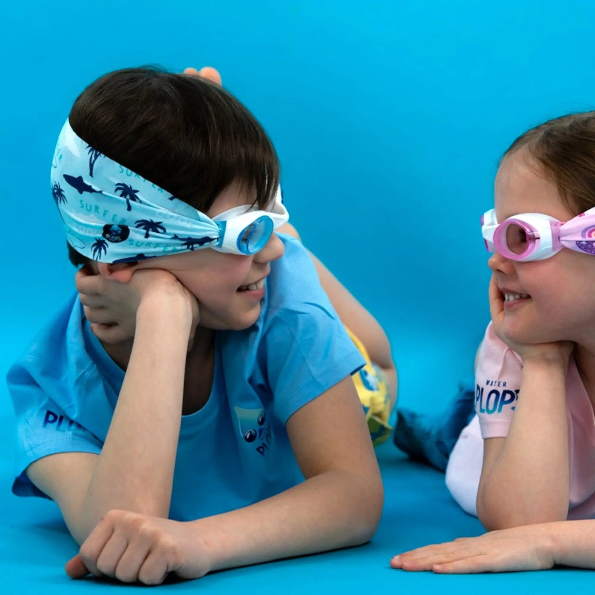Waterplops Requins Palmiers – Lunettes de piscine 4-7ans - Les Lunettes de Pauline
